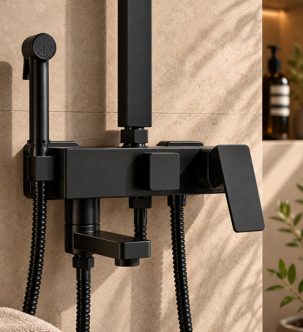 Colonne de douche avec mitigeur et douchette hygiénique noir mat