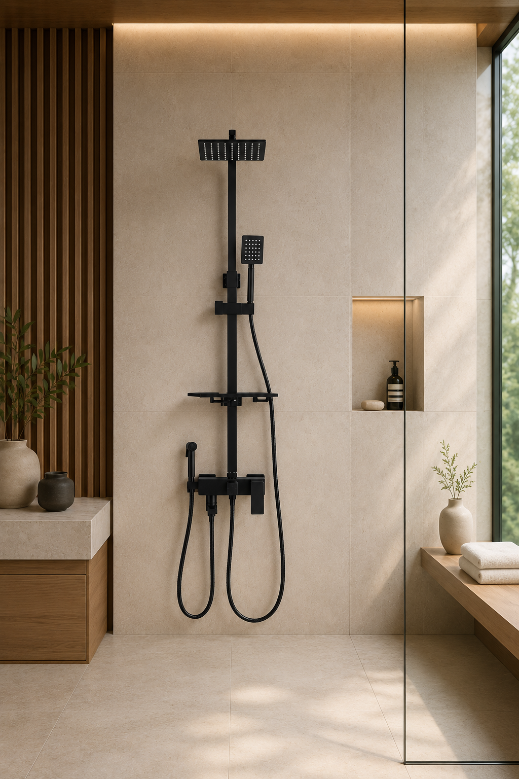 Colonne de douche avec mitigeur et douchette hygiénique noir mat
