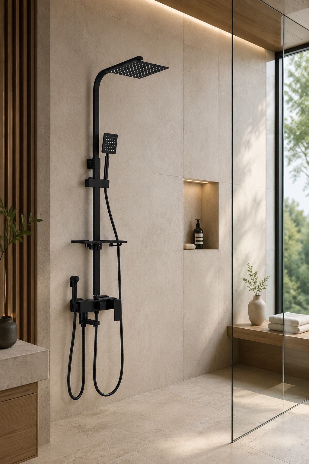 Colonne de douche avec mitigeur et douchette hygiénique noir mat