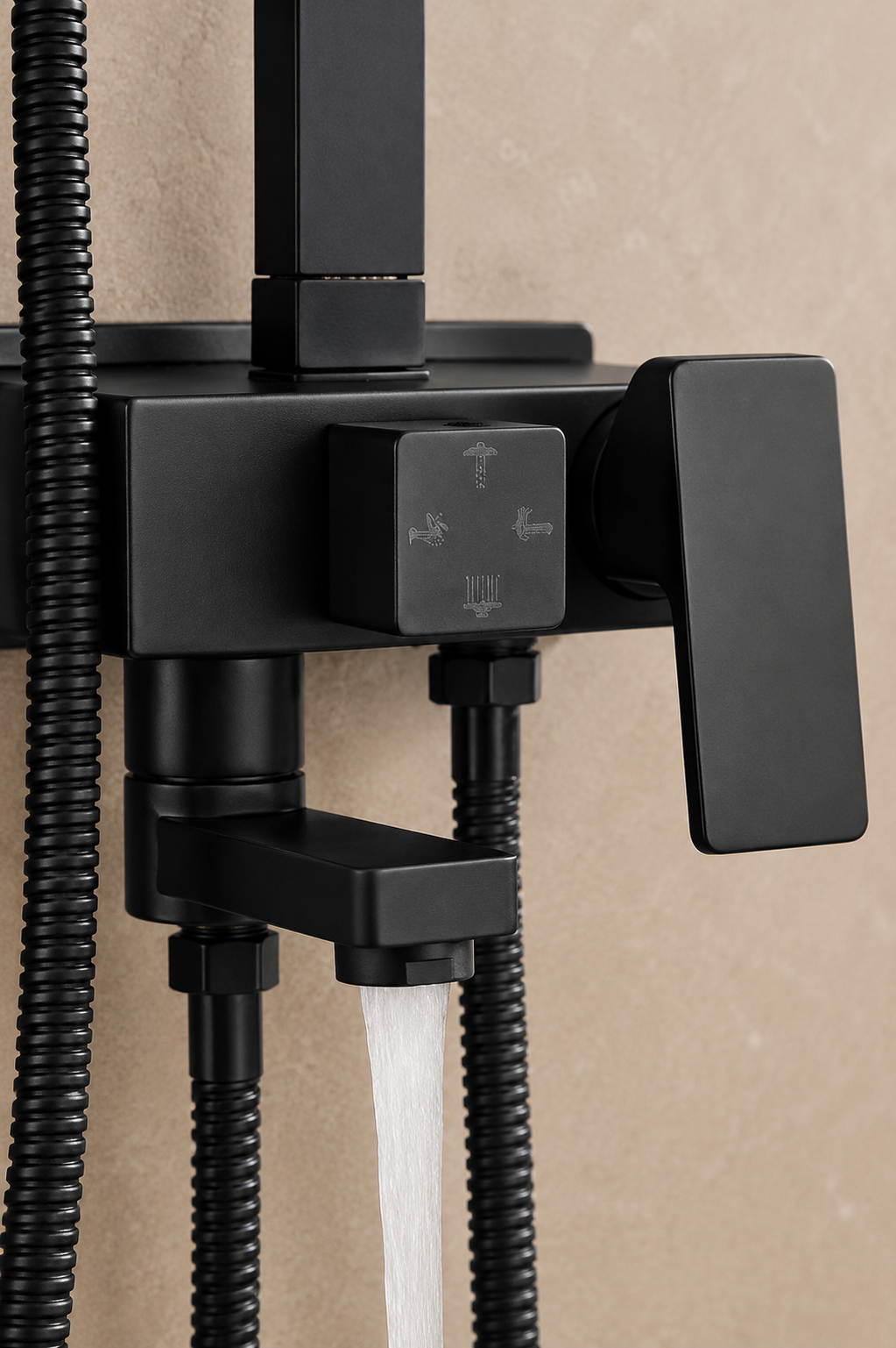 Colonne de douche avec mitigeur et douchette hygiénique noir mat 30 cm