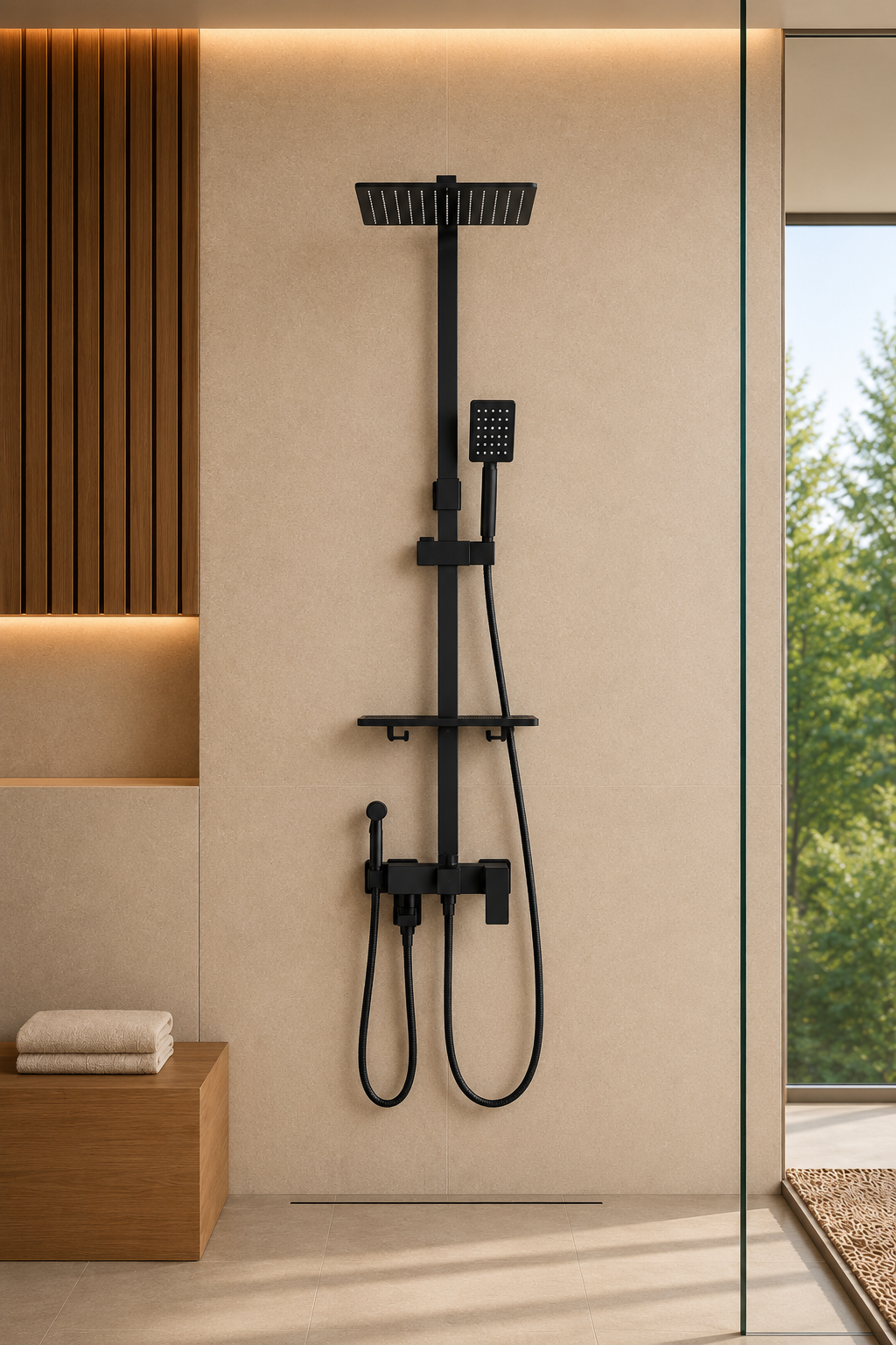 Colonne de douche avec mitigeur et douchette hygiénique noir mat 30 cm