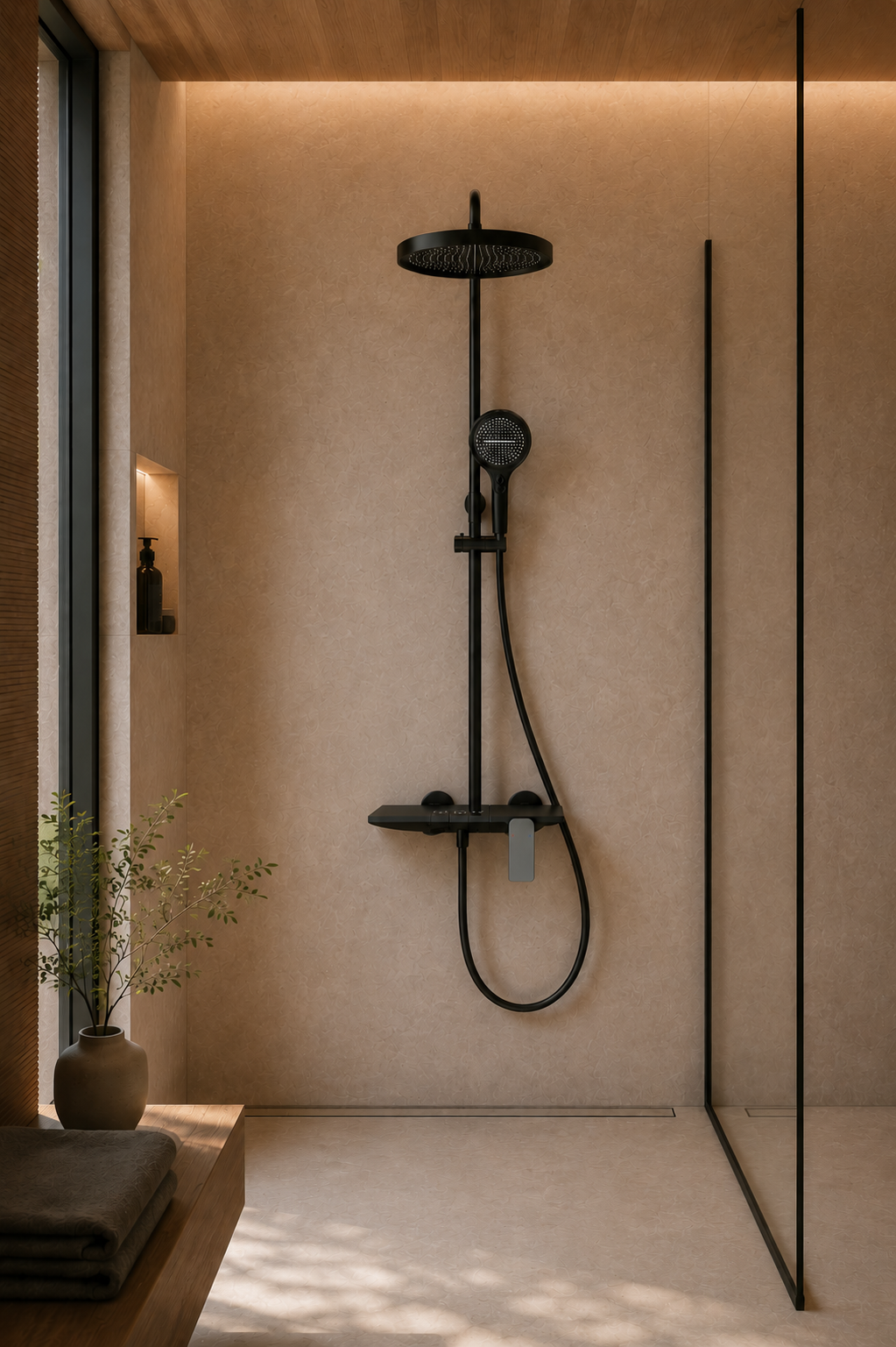 Colonne de douche à tablette noire