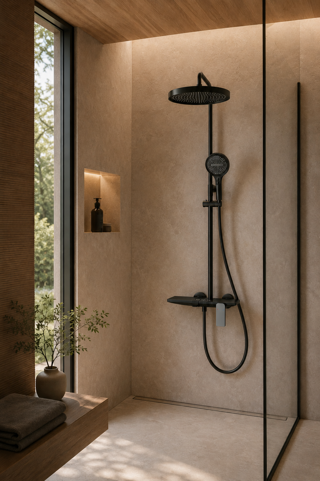 Colonne de douche à tablette noire