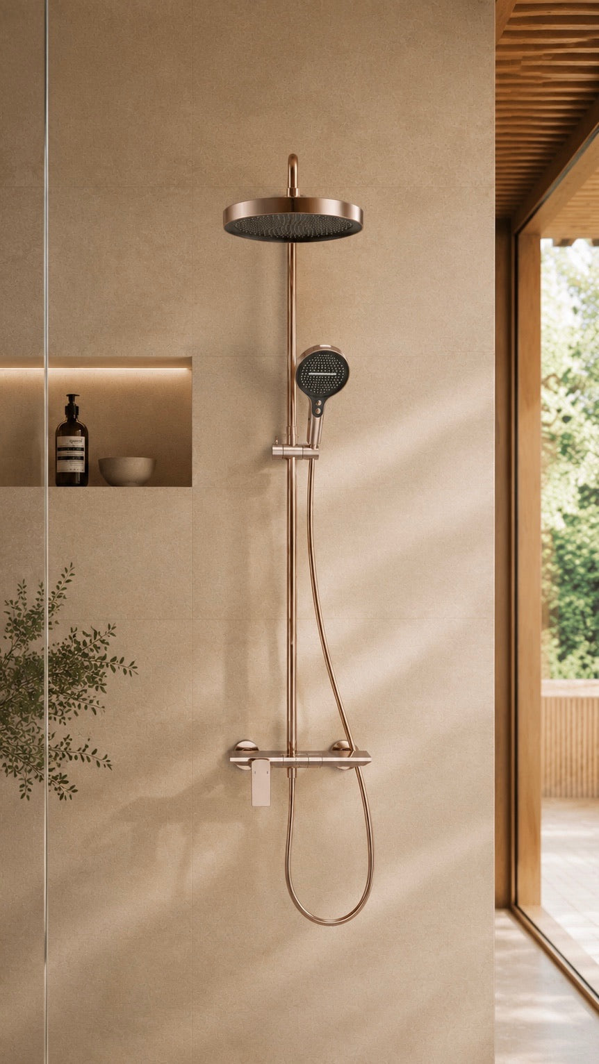 Colonne de douche à tablette or rose