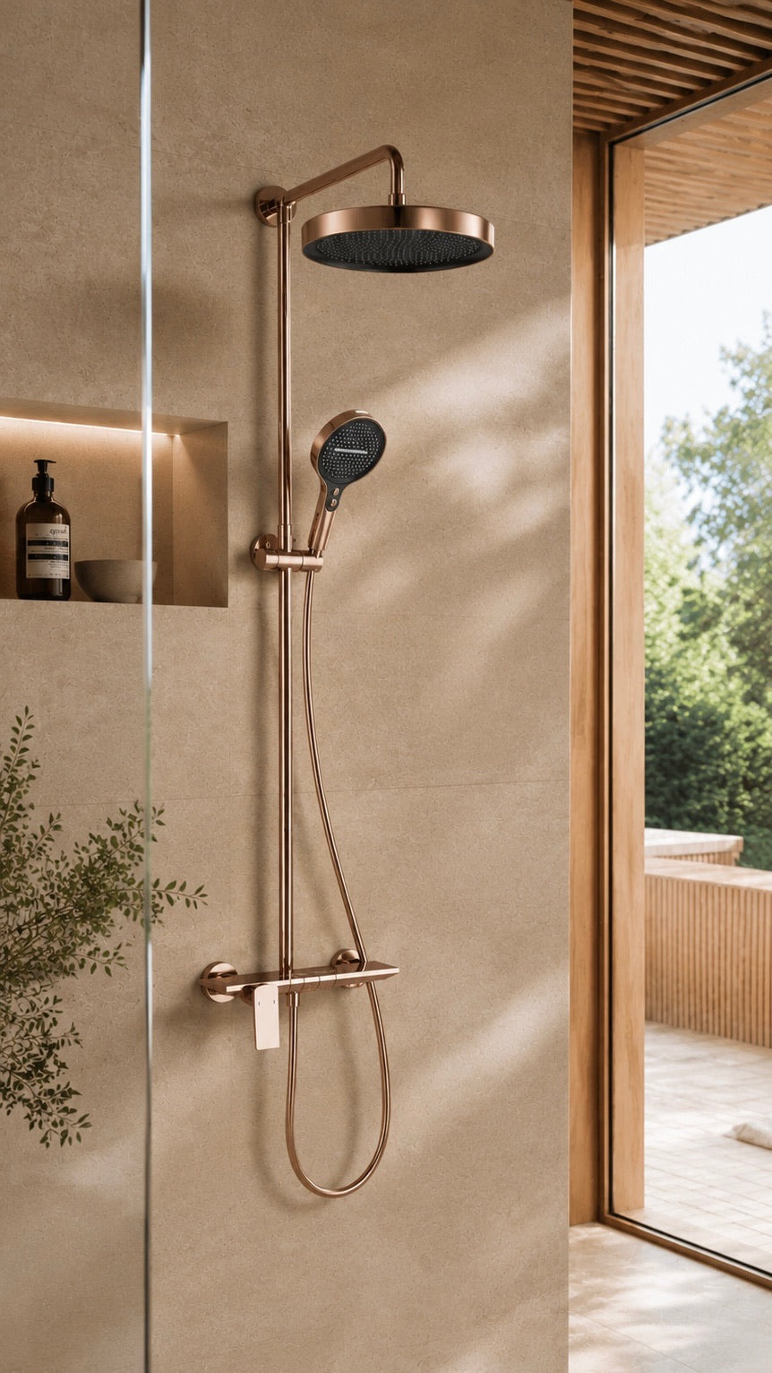 Colonne de douche à tablette or rose