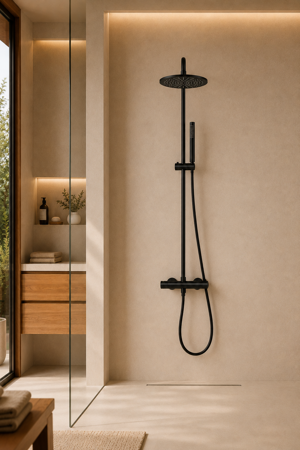 Colonne de douche thermostatique noire bras droit
