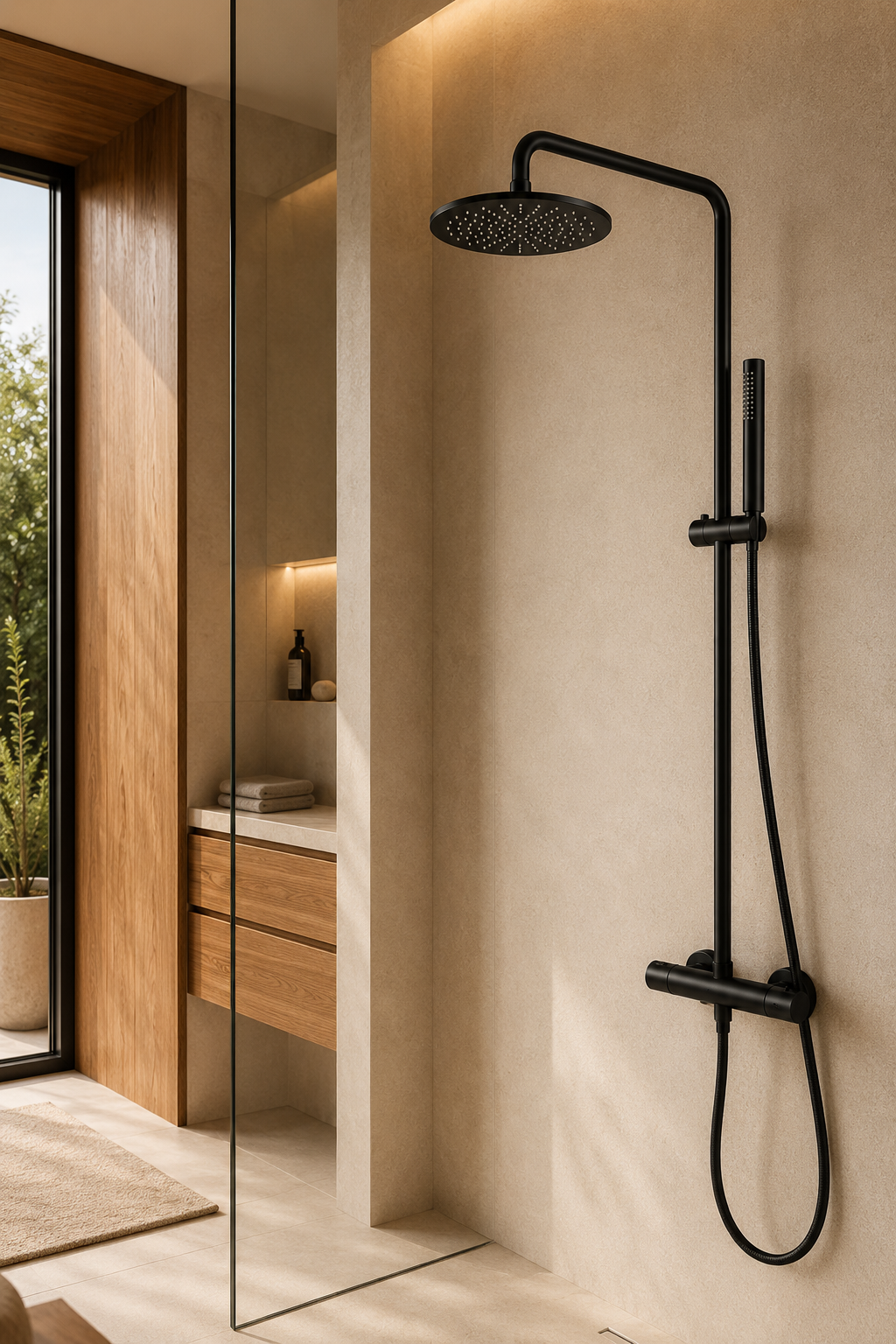 Colonne de douche thermostatique noire bras droit