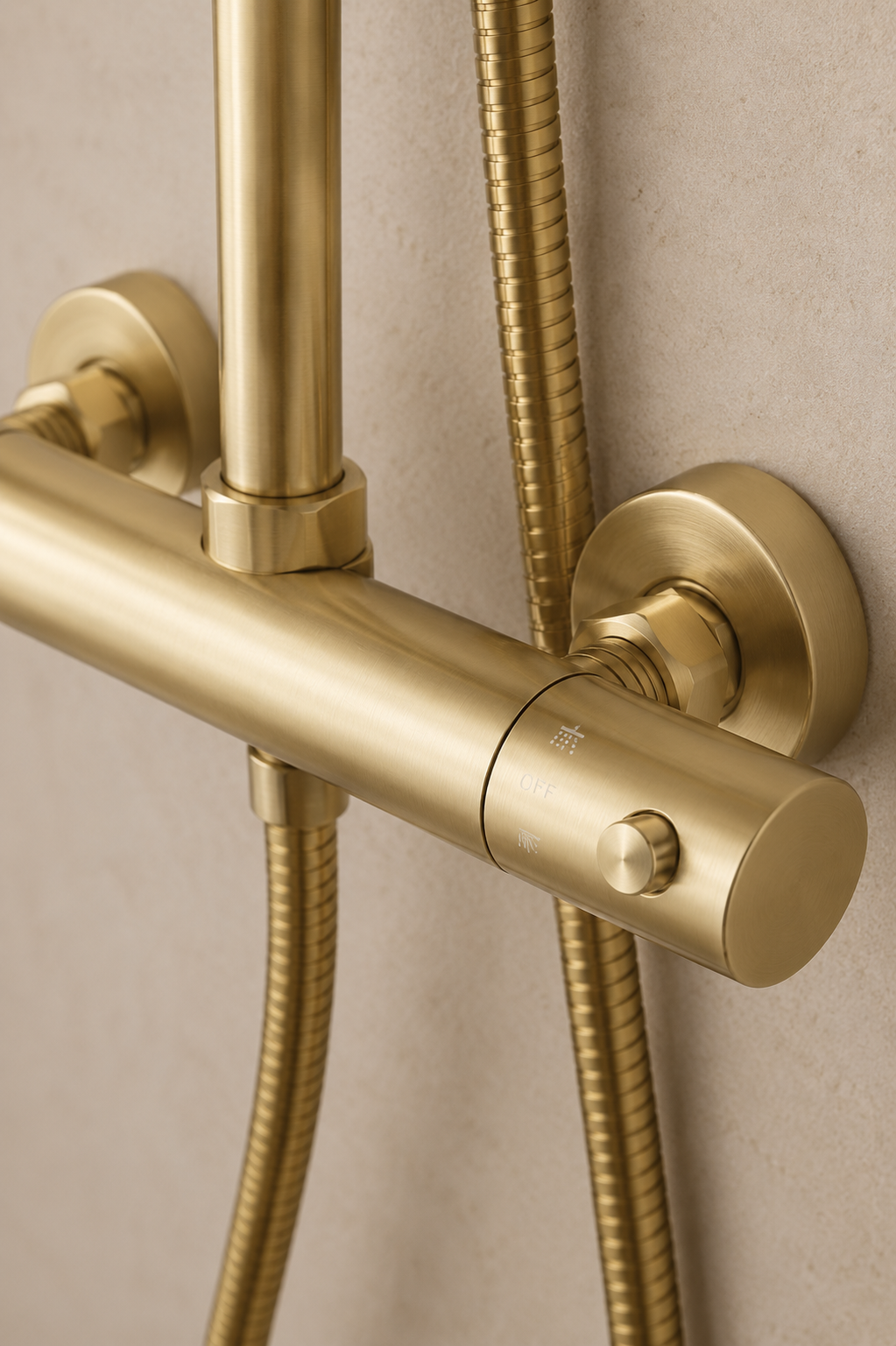 Colonne de douche thermostatique or brossé avec repères