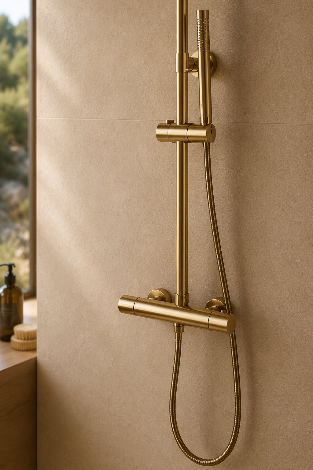 Colonne de douche thermostatique or brossé 30 cm