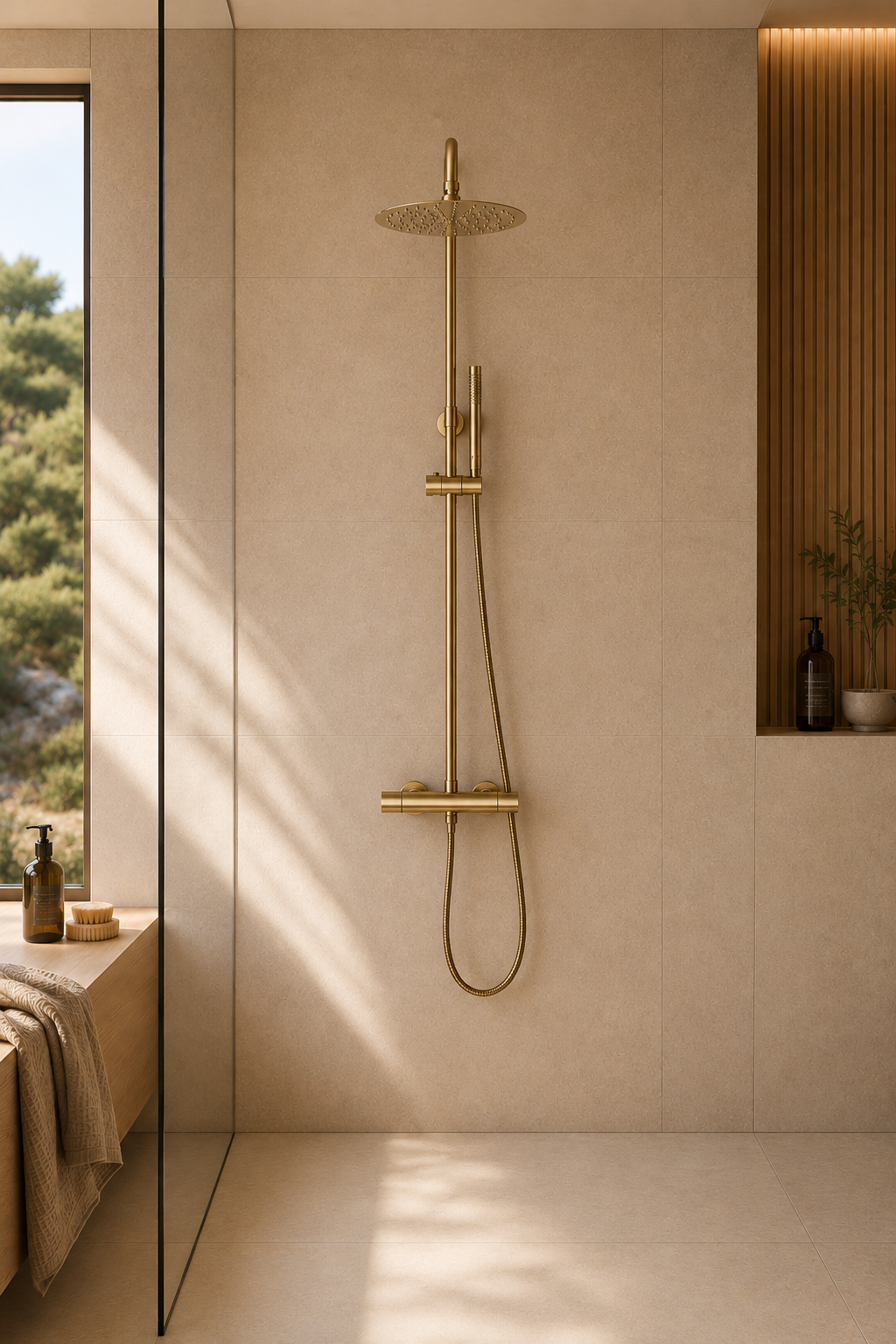 Colonne de douche thermostatique or brossé 30 cm
