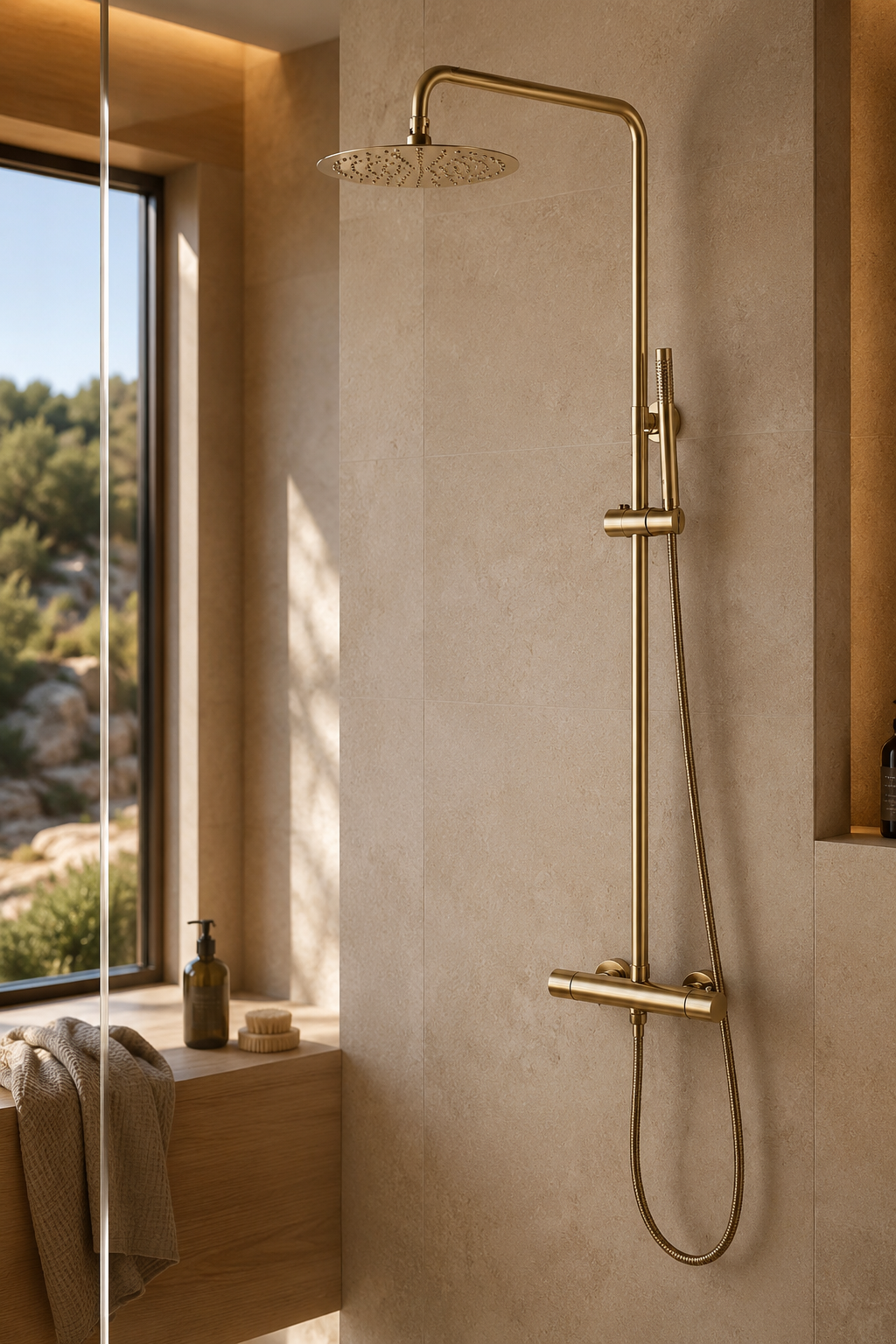 Colonne de douche thermostatique or brossé 30 cm