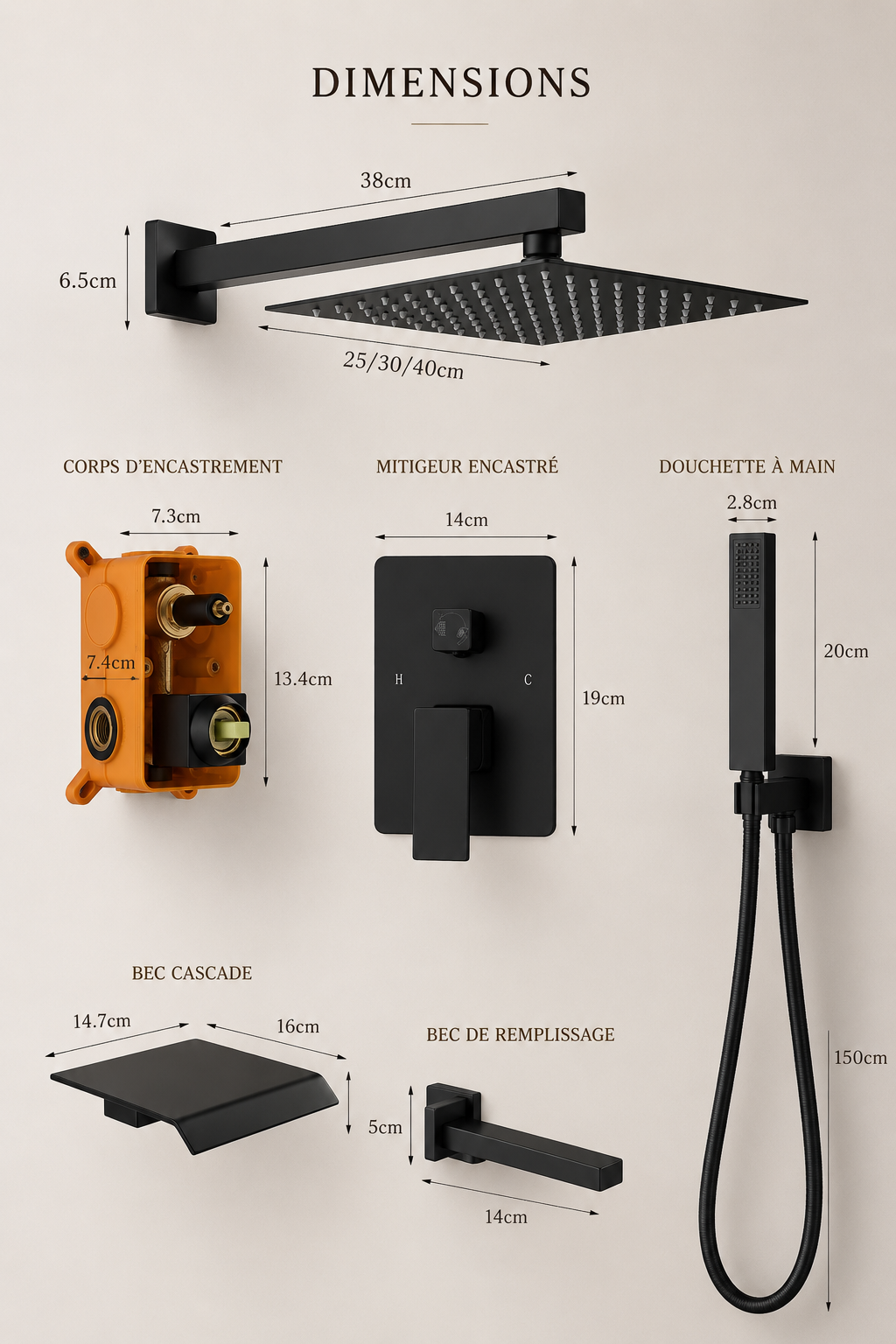 Colonne de douche encastrable noire