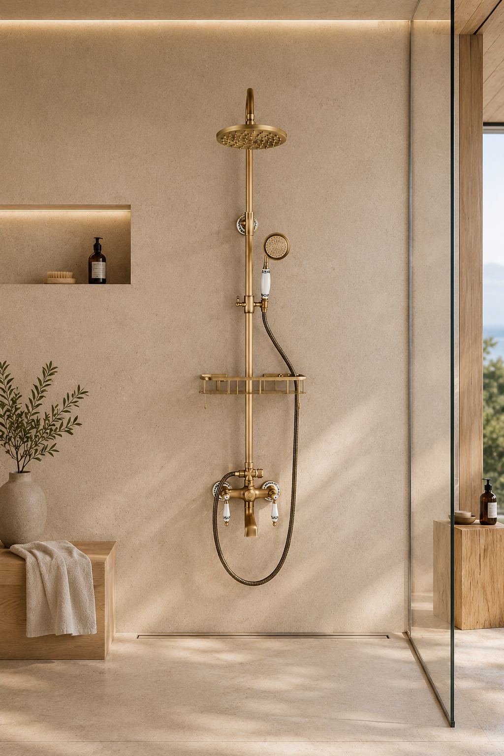 Colonne de douche rétro avec tablette
