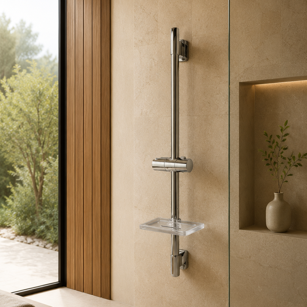 Barre de douche coulissante chrome à tablette rectangulaire – vue 2
