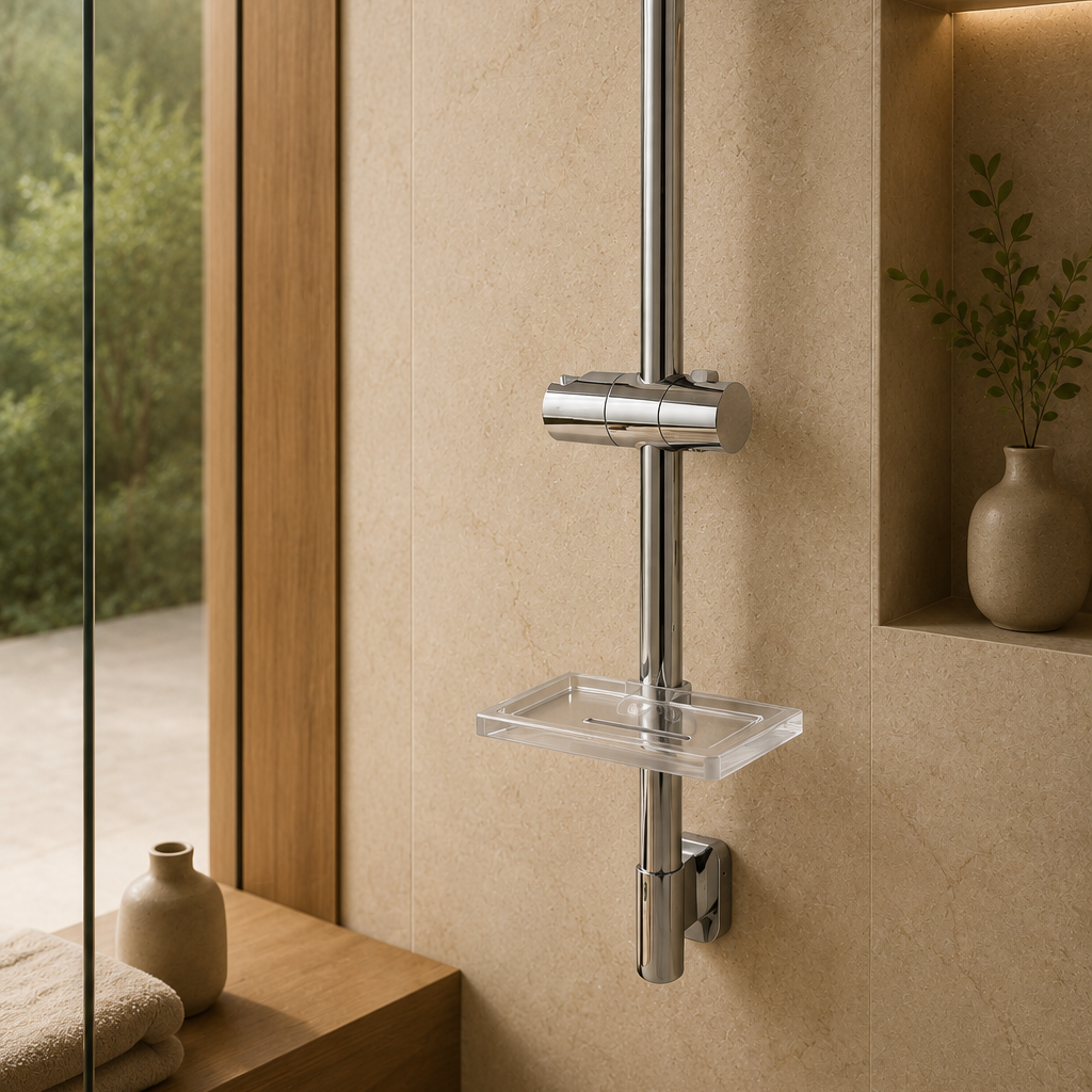Barre de douche coulissante chrome à tablette rectangulaire – vue 3