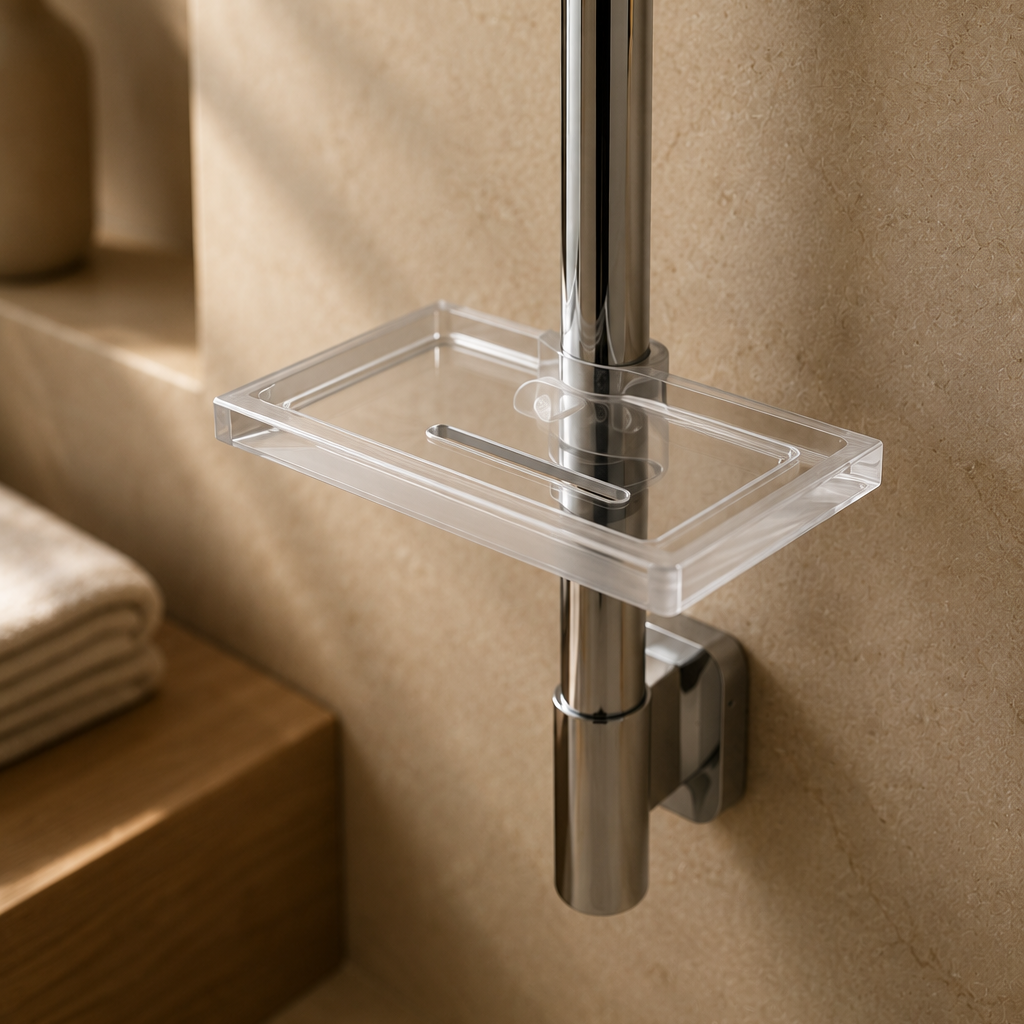 Barre de douche coulissante chrome à tablette rectangulaire – vue 4