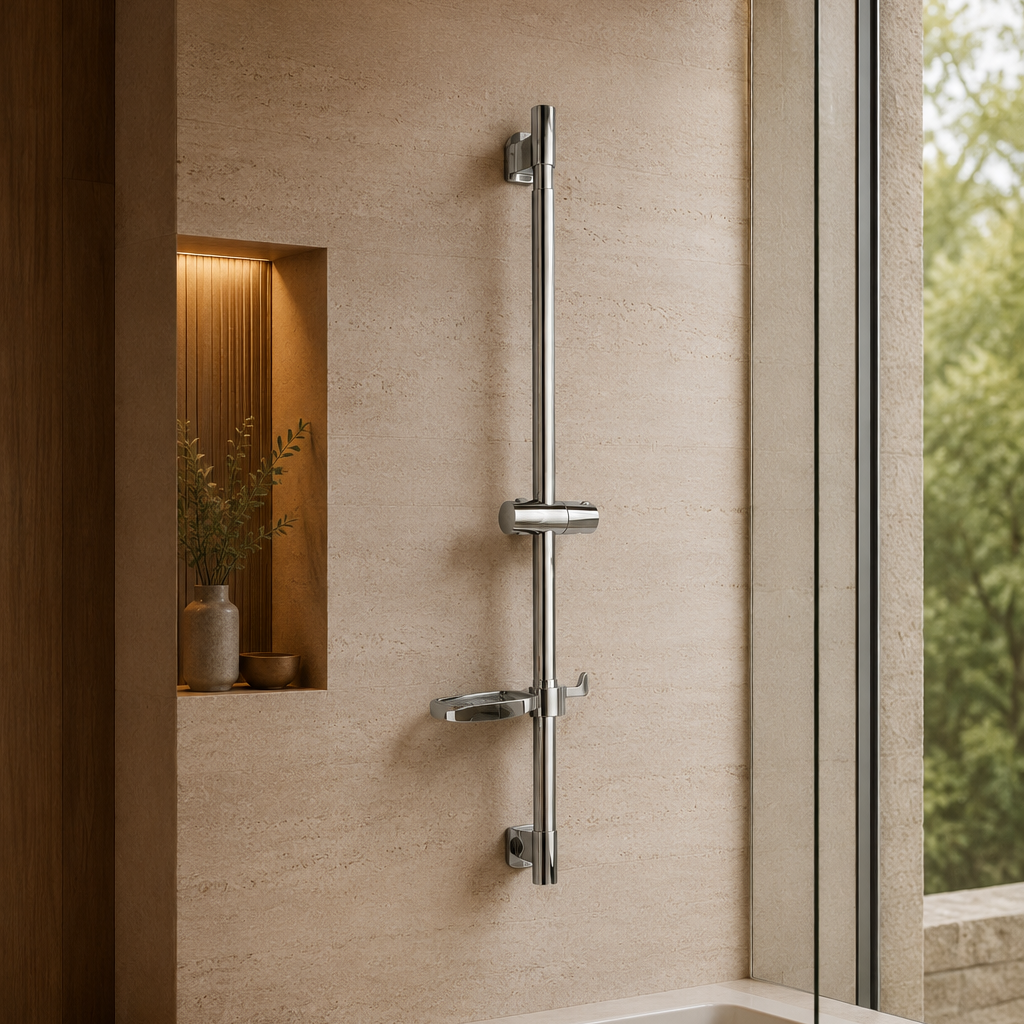 Barre de douche coulissante chrome à tablette ronde – vue 4