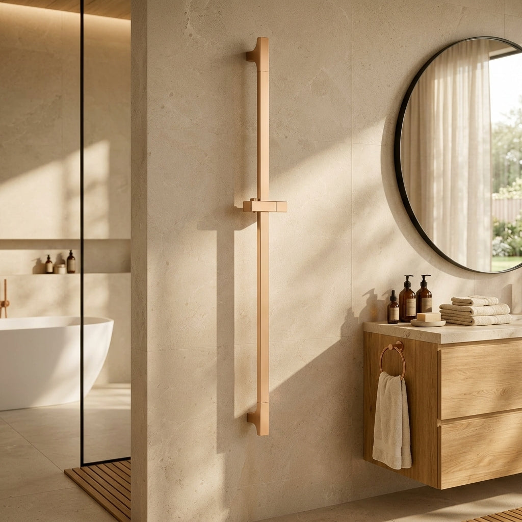 Barre de douche coulissante réglable or rosé