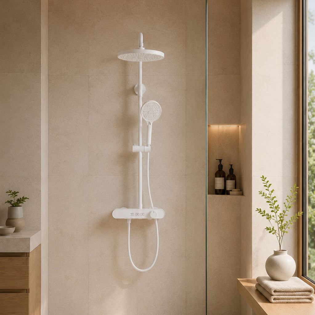 Colonne de douche à mitigeur blanche – vue 2