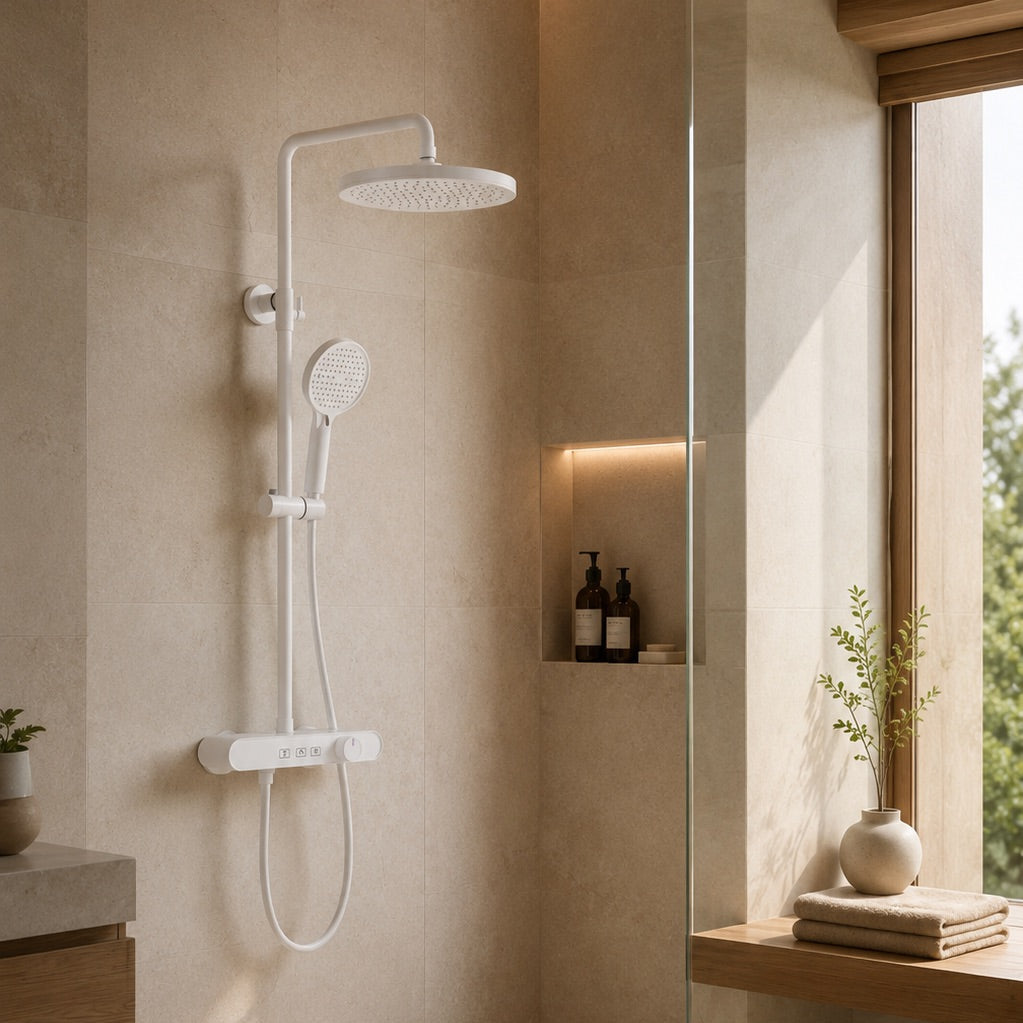 Colonne de douche à mitigeur blanche – vue 3