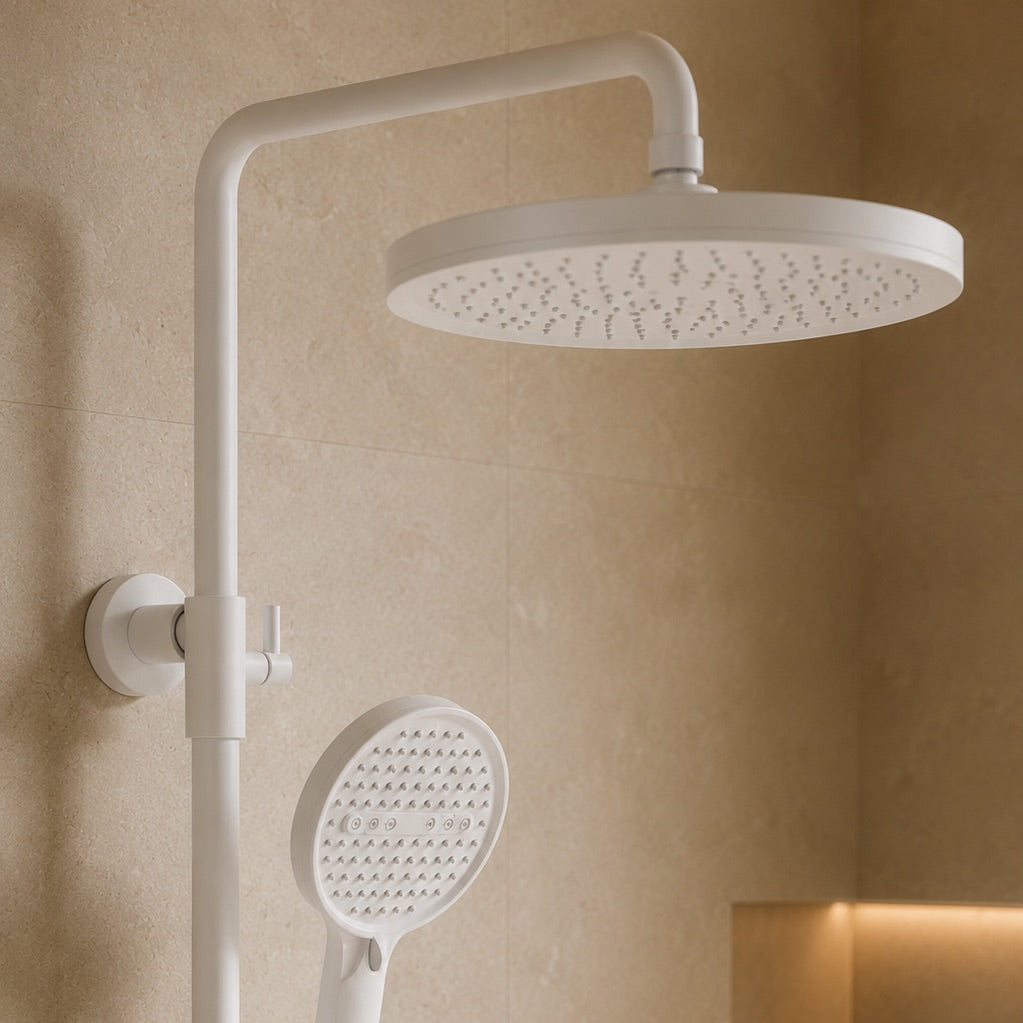 Colonne de douche à mitigeur blanche – vue 4