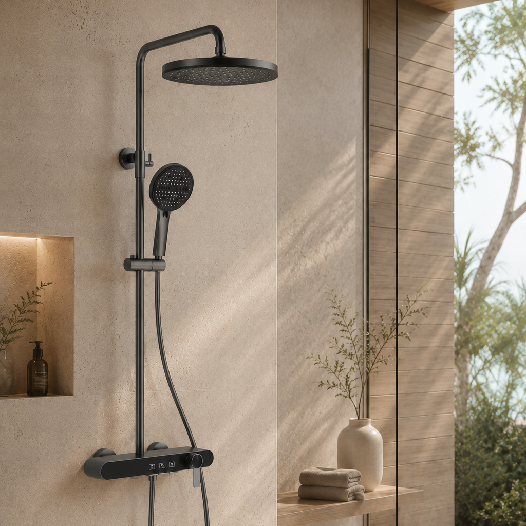 Colonne de douche à mitigeur grise – vue 2