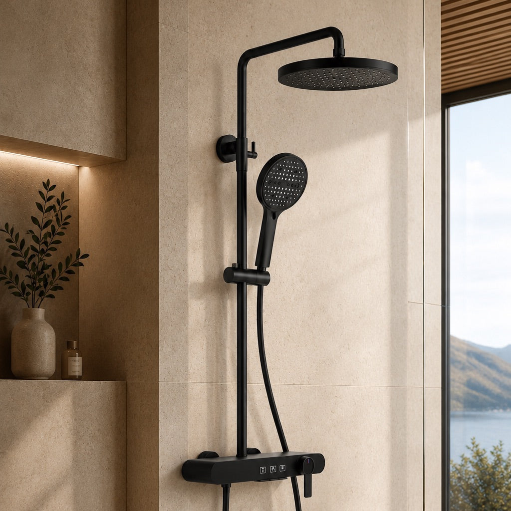 Colonne de douche à mitigeur noire – vue 2