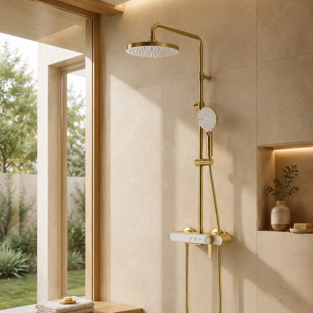 Colonne de douche à mitigeur or brossé – vue 3