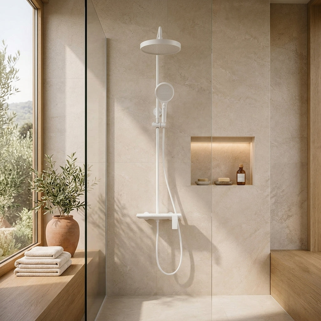 Colonne de douche à tablette blanche – vue 2