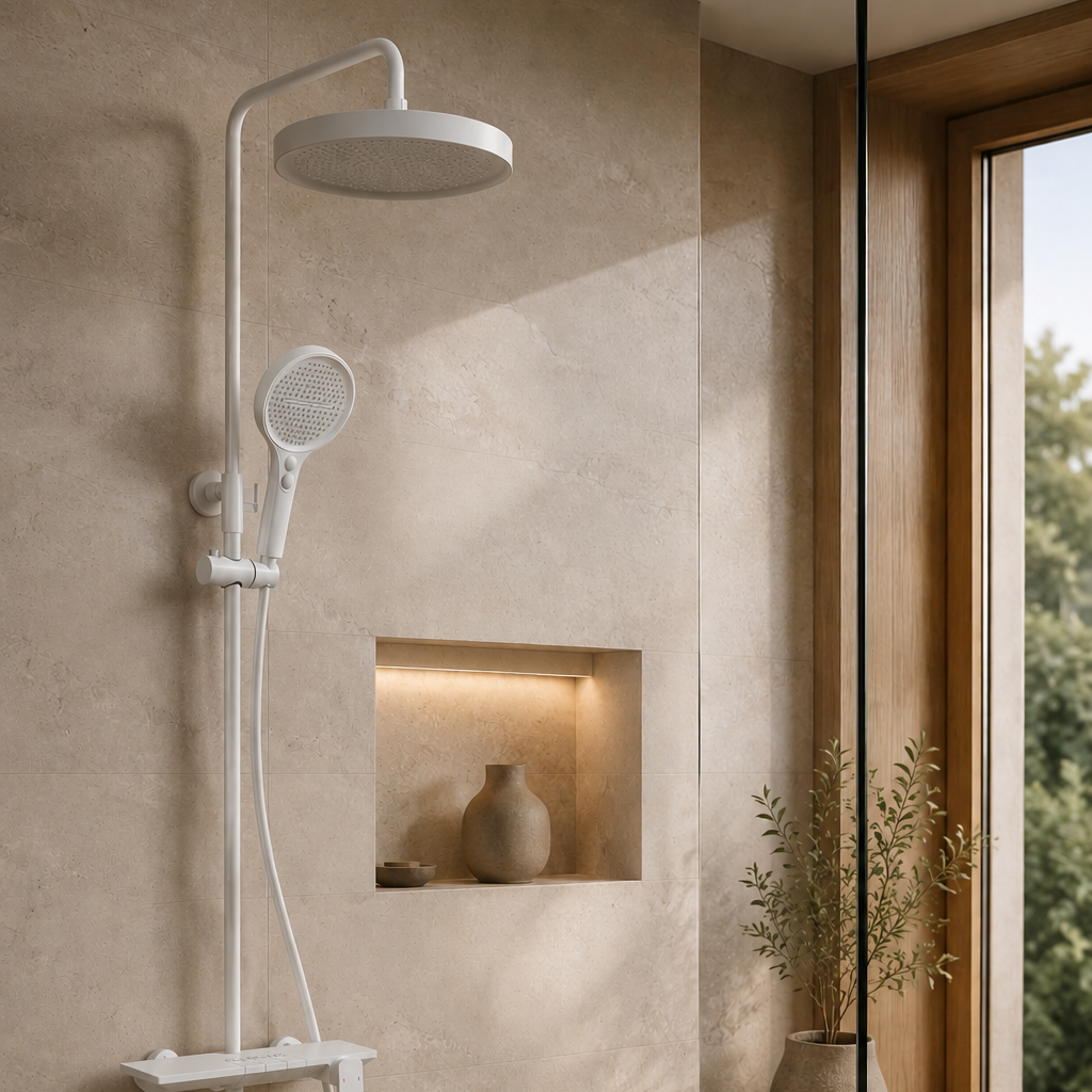 Colonne de douche à tablette blanche – vue 3