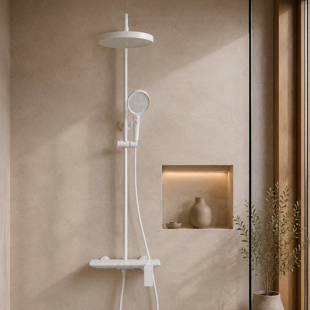 Colonne de douche à tablette blanche – vue 4