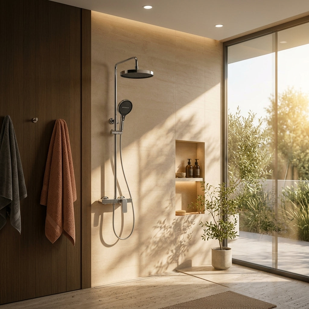 Colonne de douche à tablette chromée