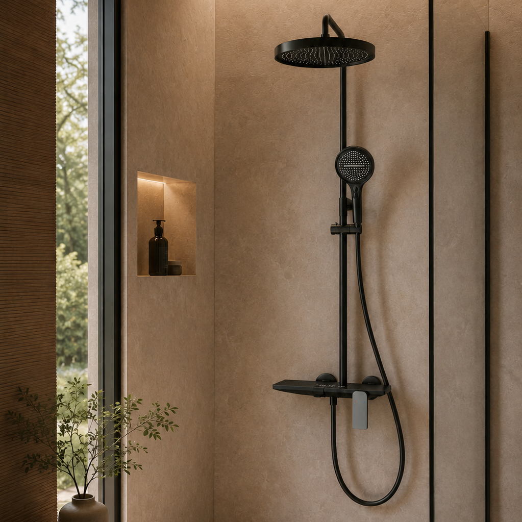 Colonne de douche à tablette noire – vue 3