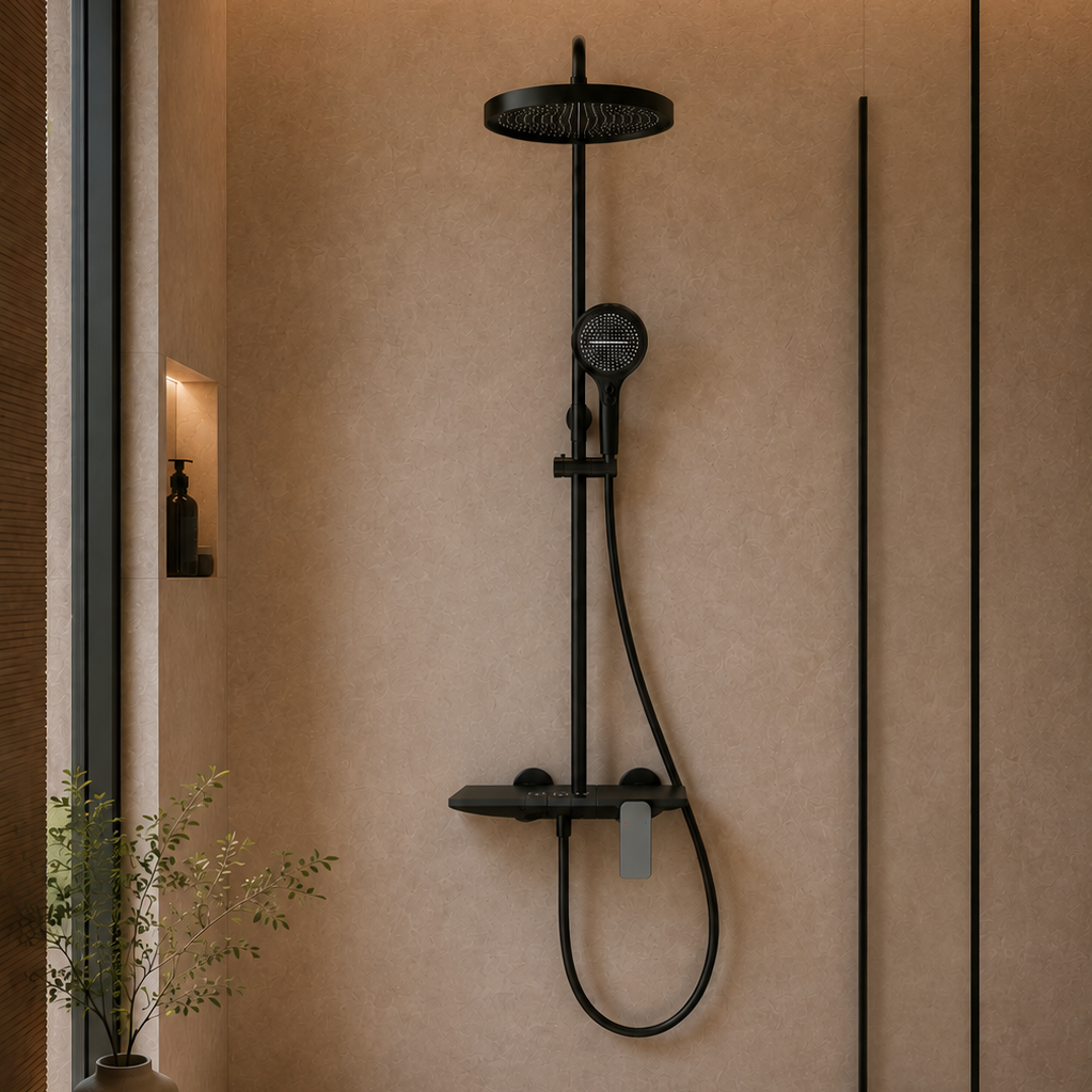 Colonne de douche à tablette noire – vue 4