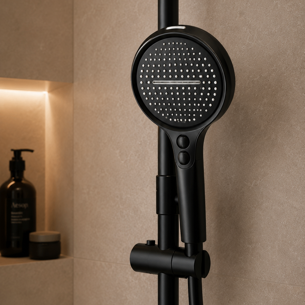 Colonne de douche à tablette noire – douchette