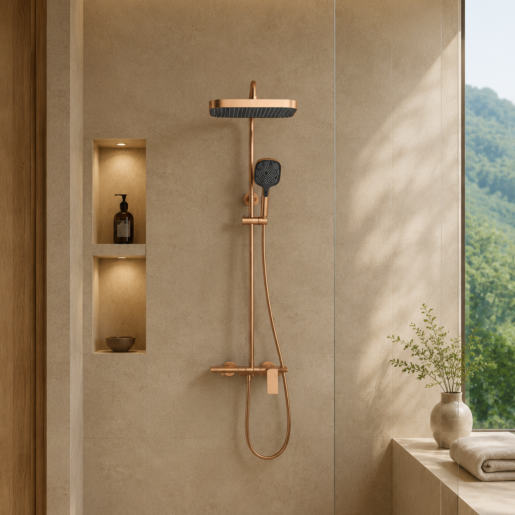 Colonne de douche à tablette or rose brossé – vue 2