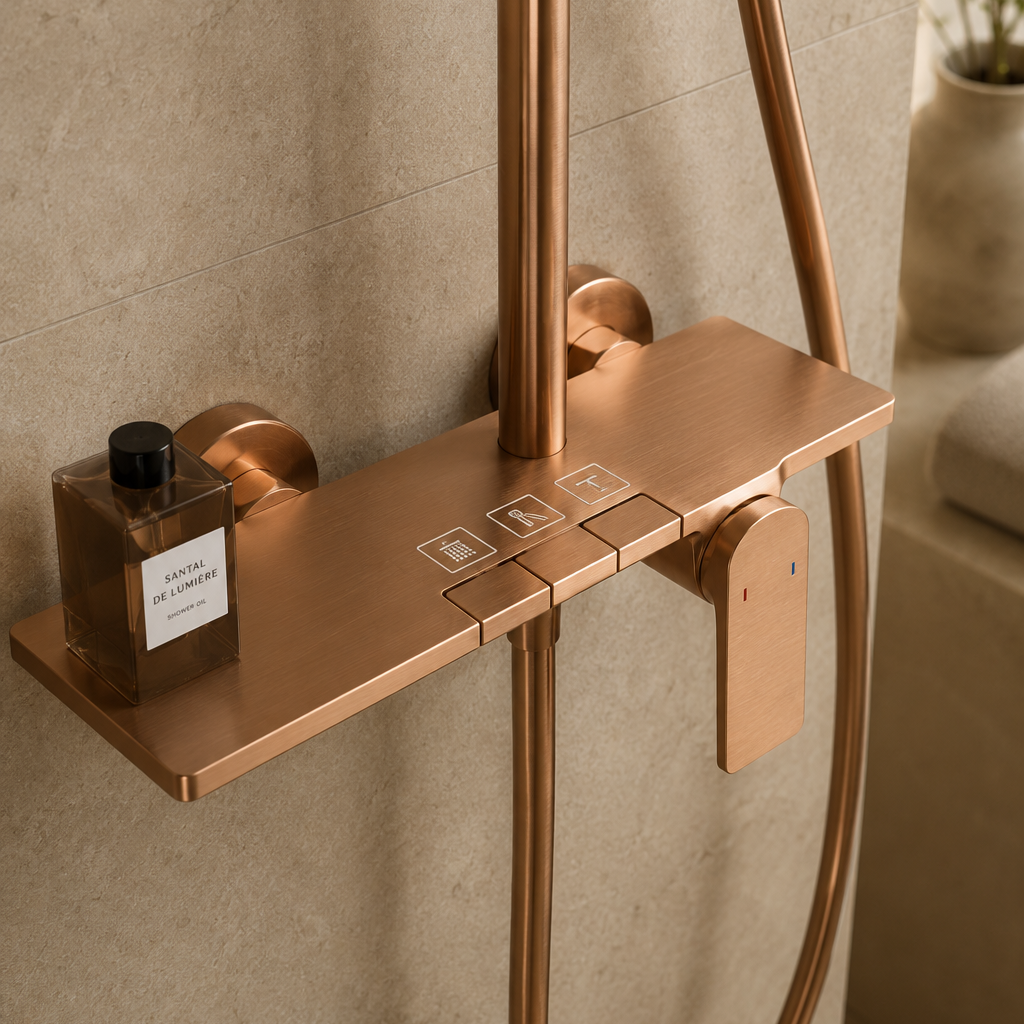 Colonne de douche à tablette or rose brossé – vue 3