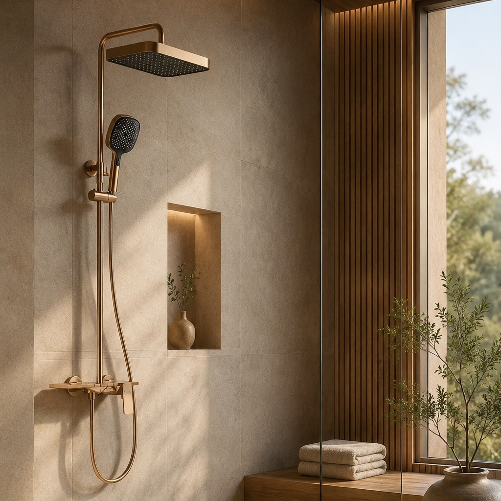 Colonne de douche à tablette or rose brossé – vue 4