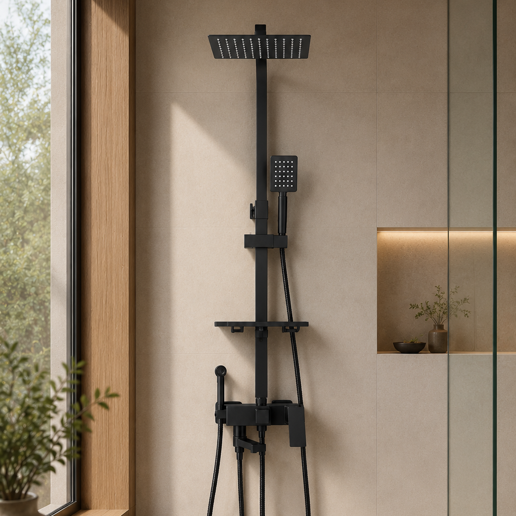 Colonne de douche avec mitigeur et douchette hygiénique noir mat 25 cm – douchette