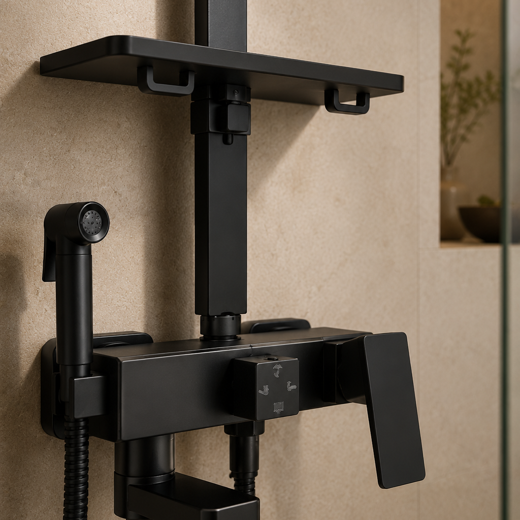 Colonne de douche avec mitigeur et douchette hygiénique noir mat 25 cm – douchette