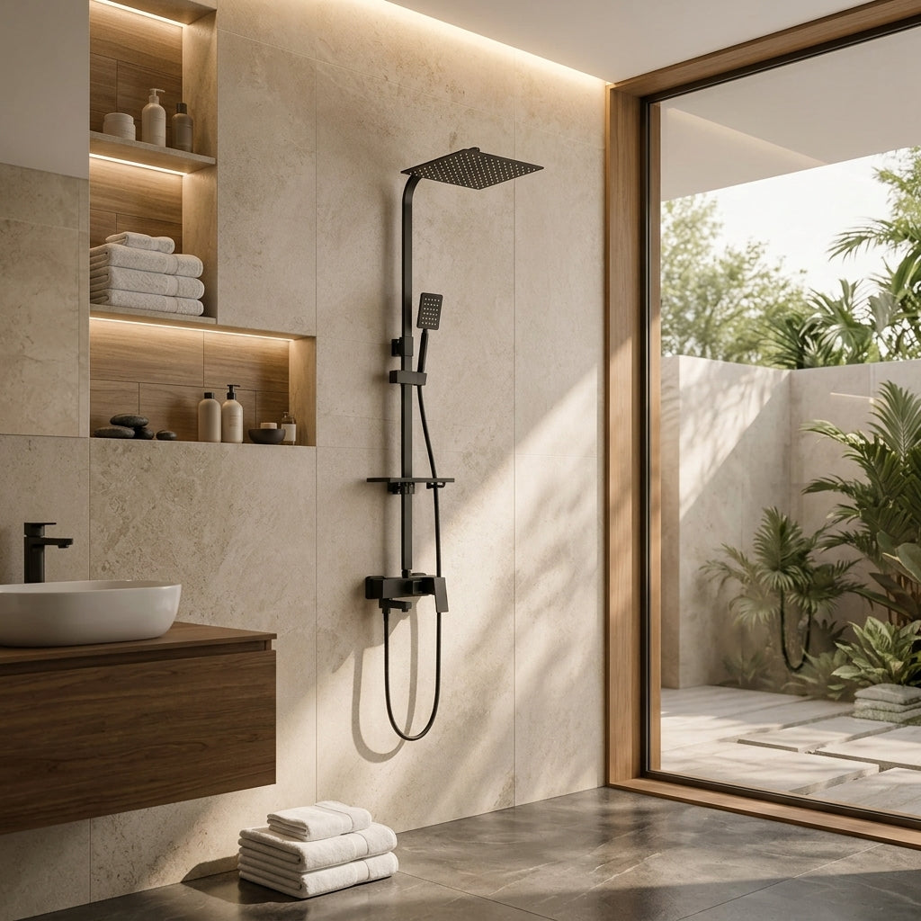 Colonne de douche avec mitigeur noir mat 30 cm