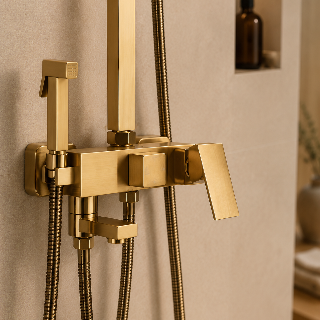 Colonne de douche avec mitigeur or brossé – mitigeur