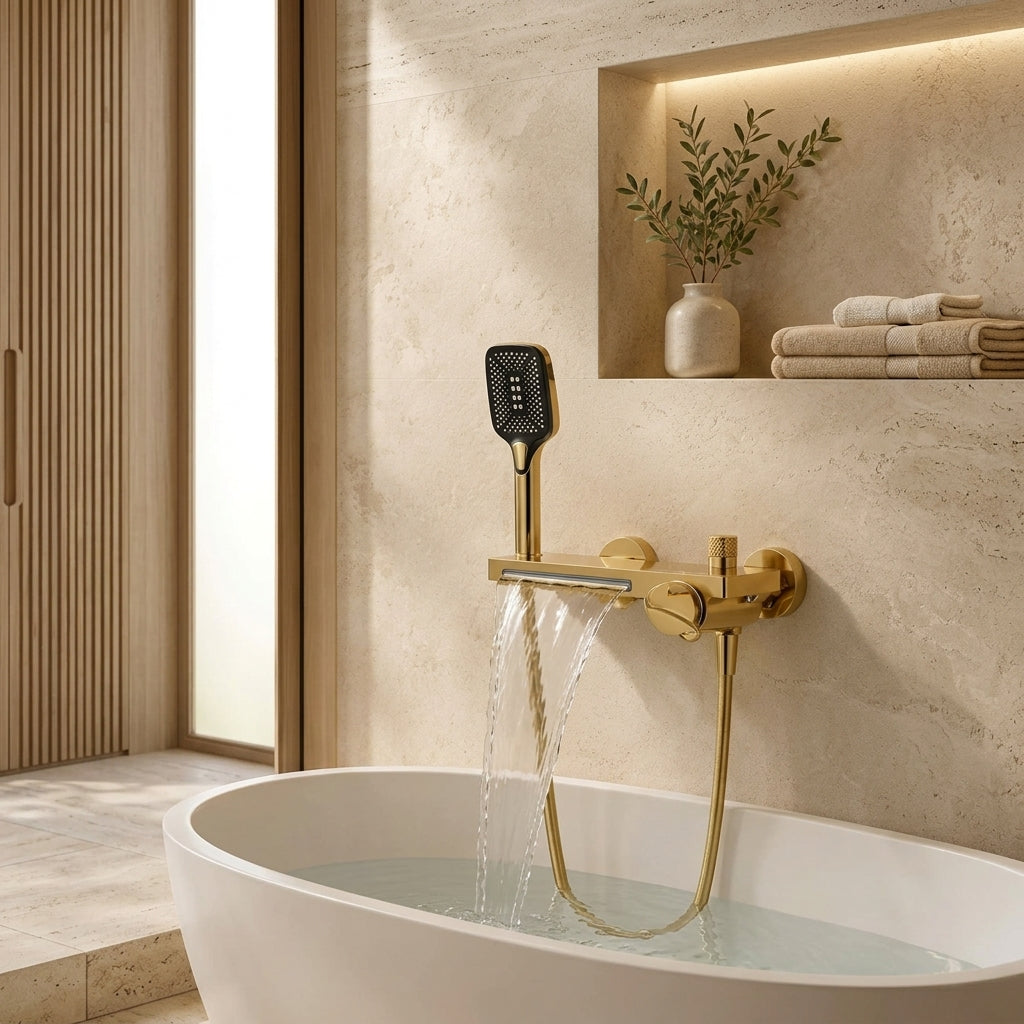 Colonne de douche baignoire dorée
