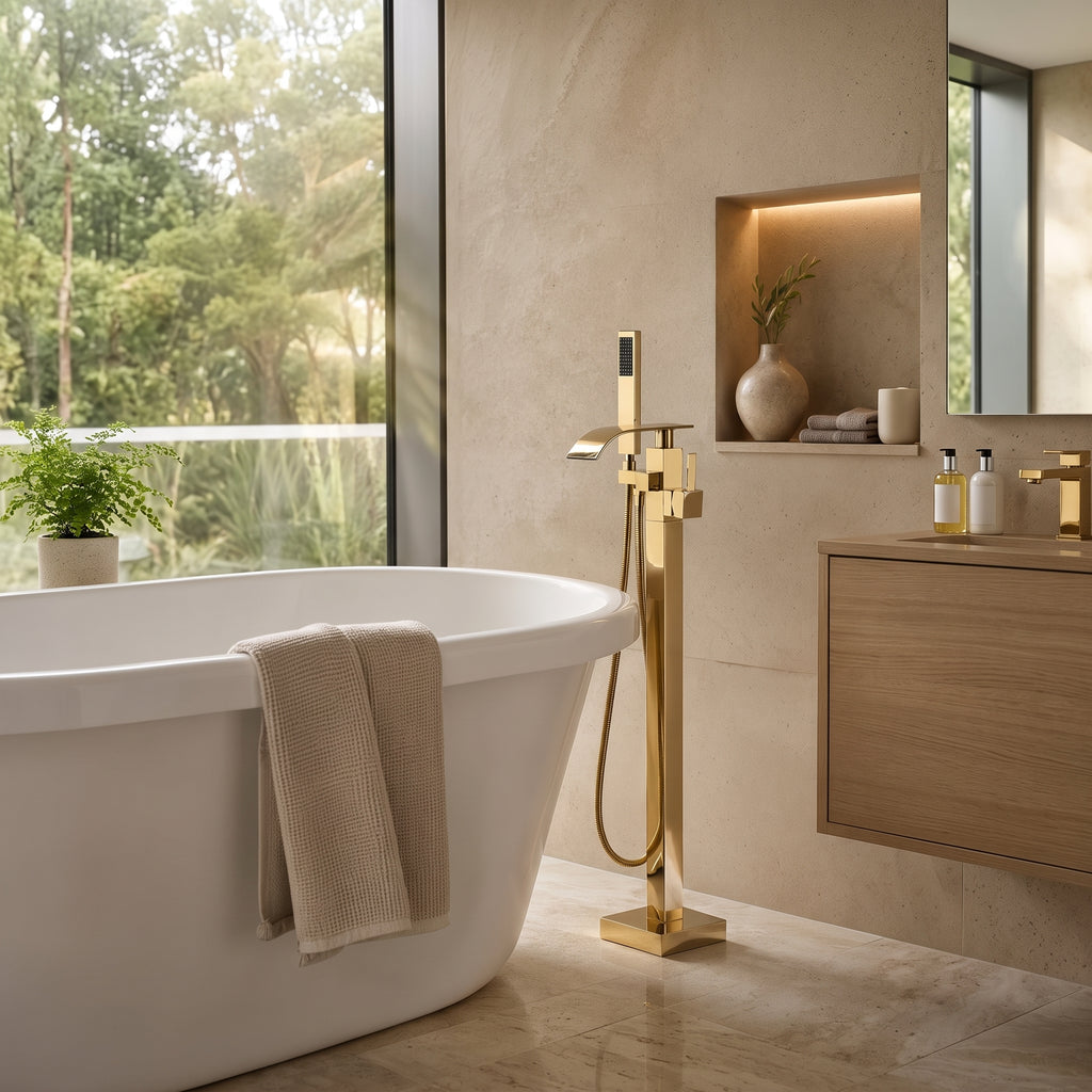Colonne de douche baignoire or brillant