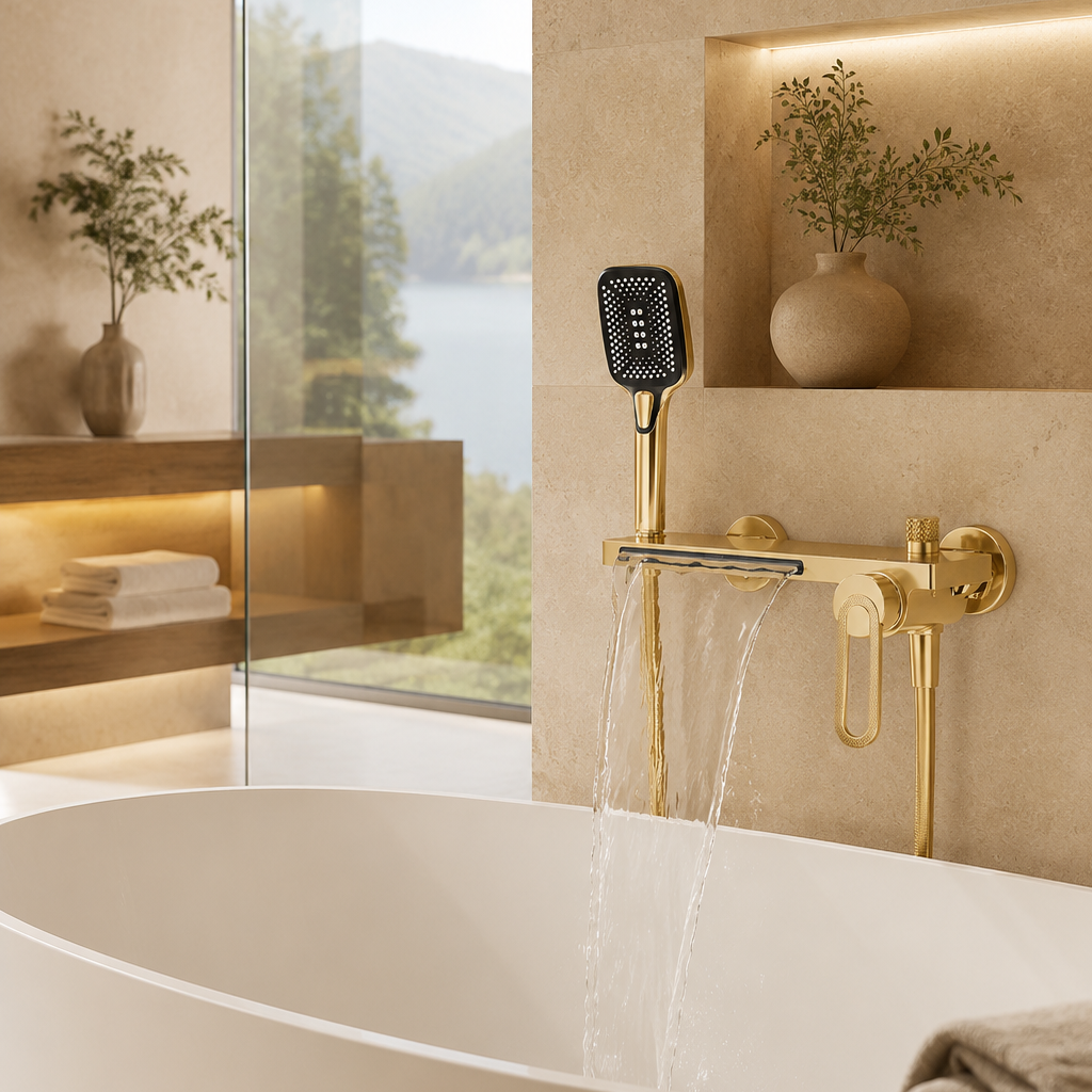 Colonne de douche baignoire or brossé – vue 2