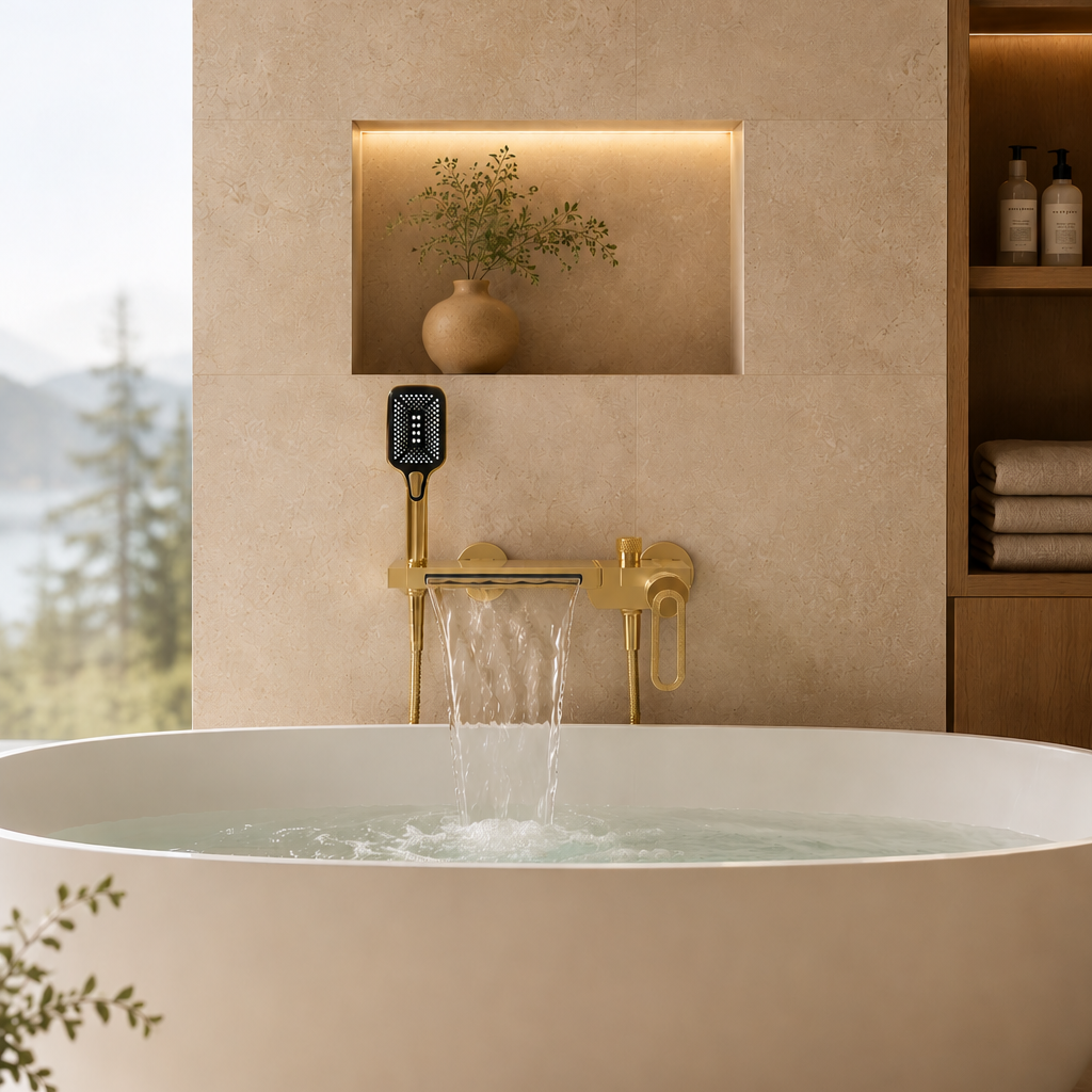 Colonne de douche baignoire or brossé – vue 3