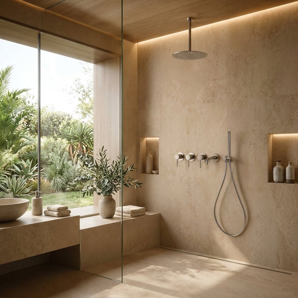 Colonne de douche chromée avec mitigeur