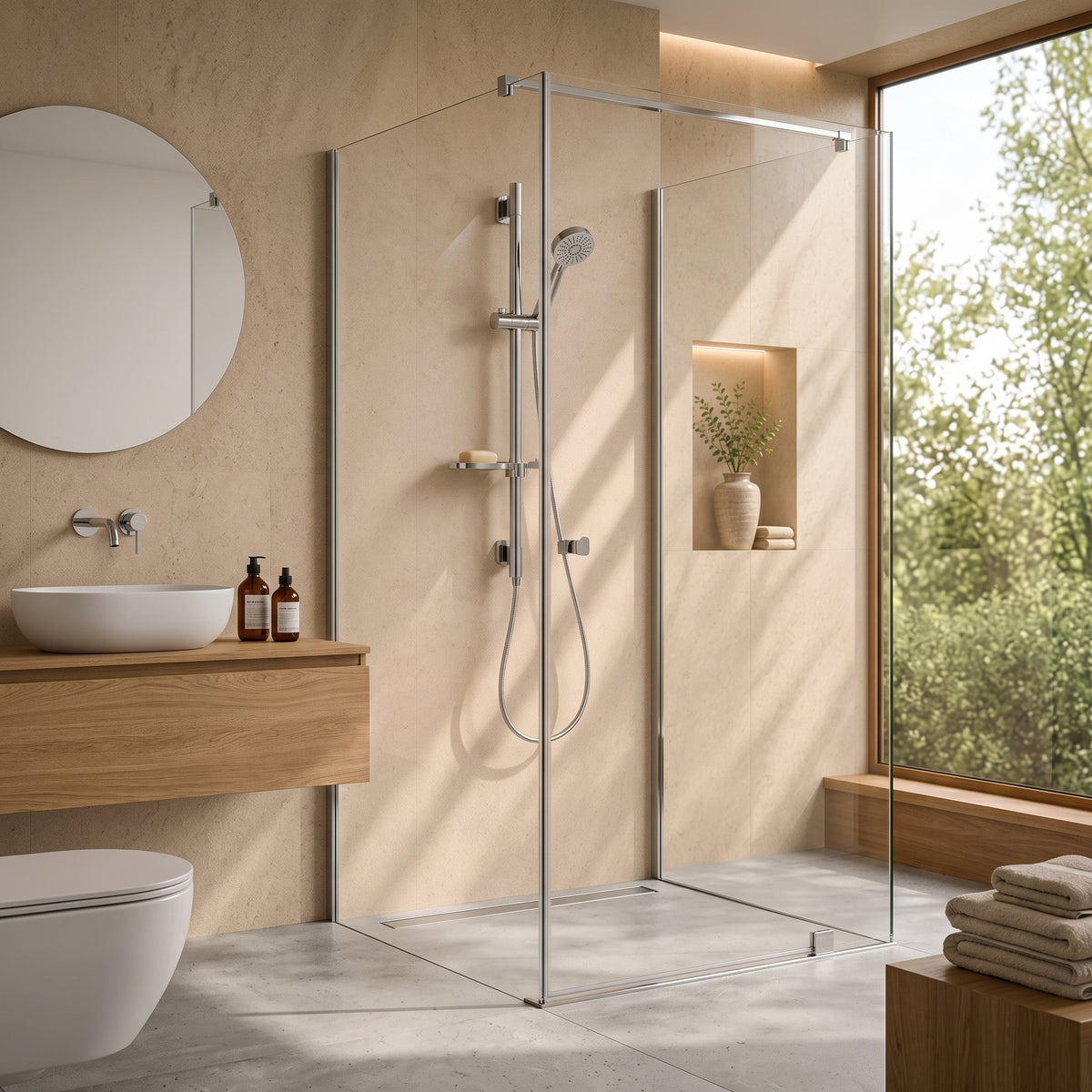 Colonne de douche coulissante chrome à tablette ronde – vue 2