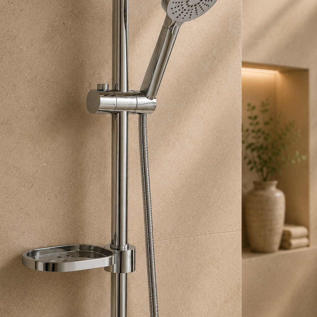Colonne de douche coulissante chrome à tablette ronde – vue 4