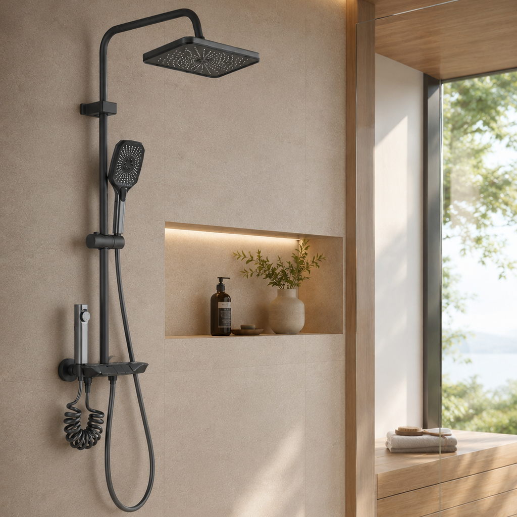 Colonne de douche grise 4 fonctions – mitigeur